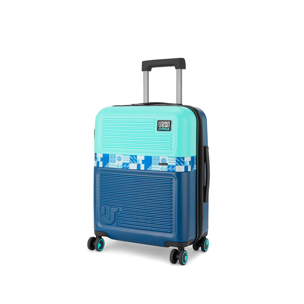 Urban Jungle Premium Cabin Trolley Bags Polycarbonate Small 55 cm Suitcase with USB Charging Socket 8 Wheel Hardside Travelling Luggage for Men  Women Pool Blue