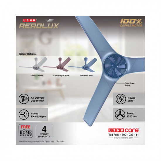 USHA Aerolux EX5 1320 mm Premium Design Silent Ceiling Fan
