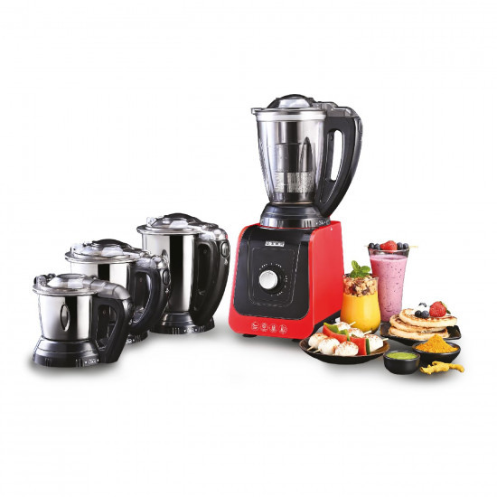 USHA ICHEF 750 Watt Copper Motor Mixer Grinder with 3 SS Jars  Translucent blender PC Jar with fruit filter Hands Free operation with Dual Safety Lock 2 Yr Product  5 Yrs Motor WarrantyRedBlack