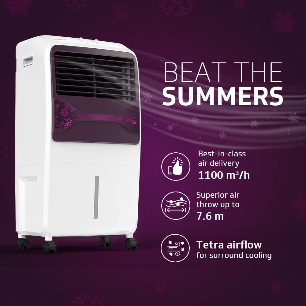 V-Guard Arido P22 H Air Cooler For Home  22 Litre  Air Delivery -1100 M3H  Two Years ManufacturerS Warranty On Motor  Pump White  Purple