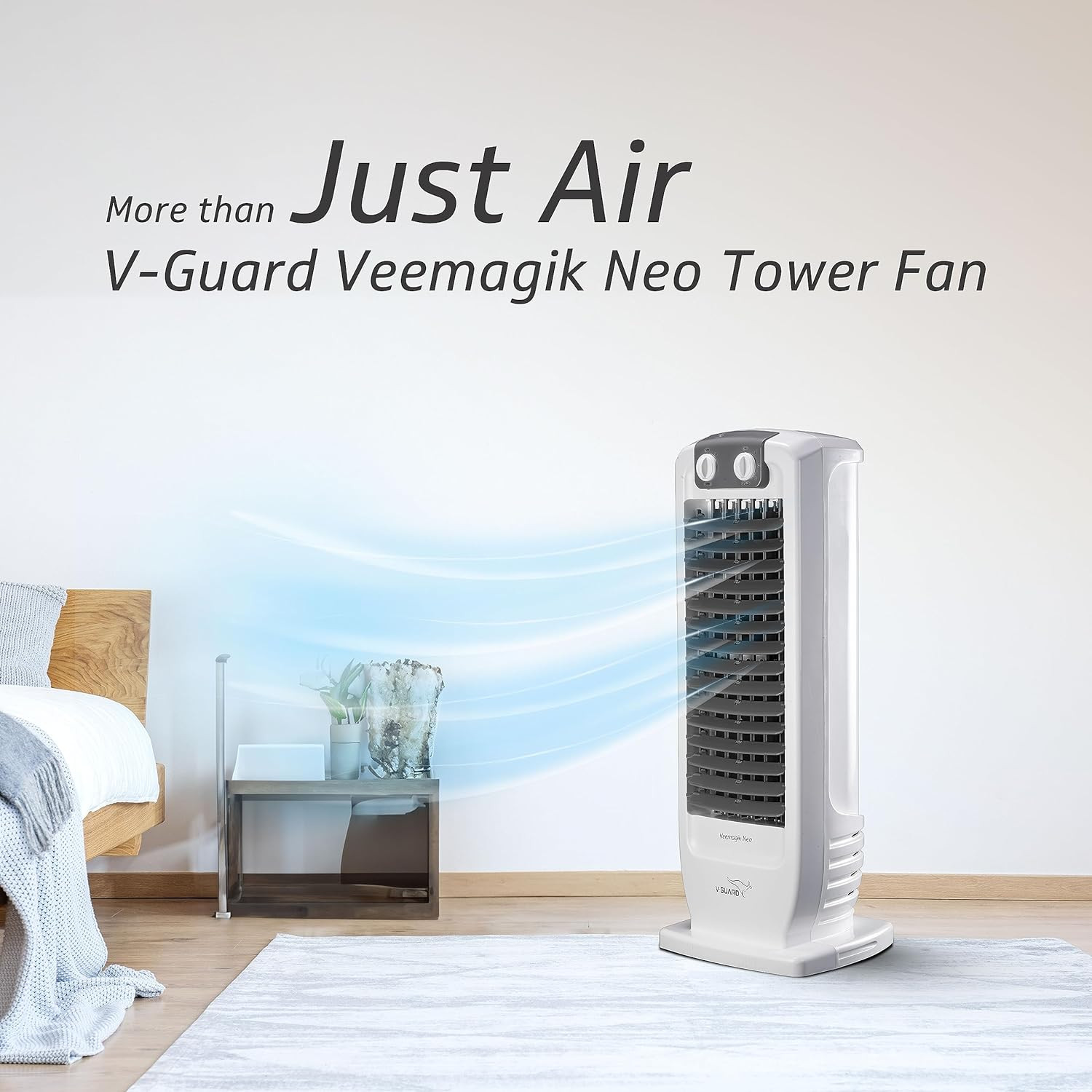 V-Guard Veemagik Neo 17 435cm Tower Fan  1300 RPM 2401 CFM Air Flow  Grey White