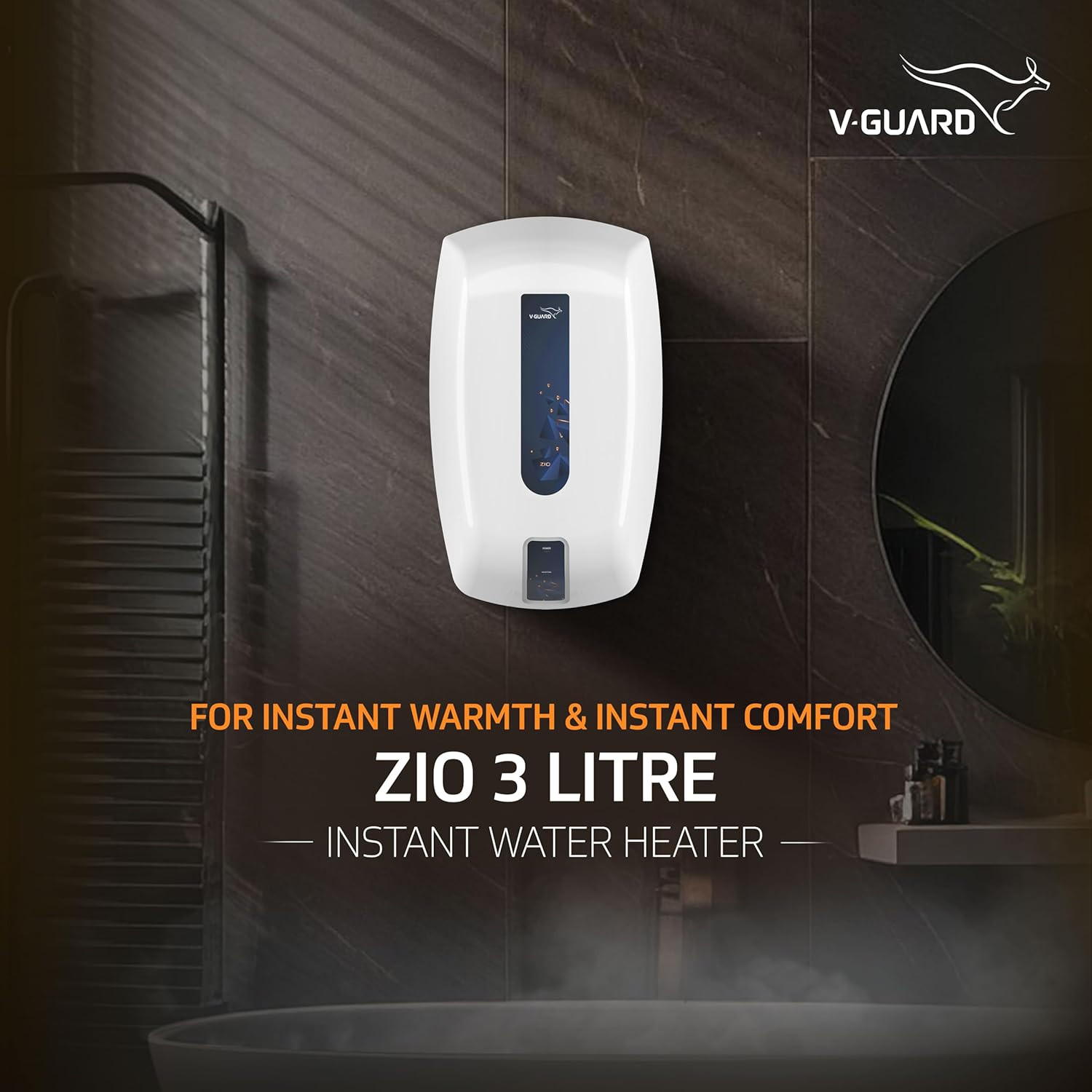 V-Guard Zio Instant Water Geyser  3 Litre  3000 W Heating  White-Blue   2 Year