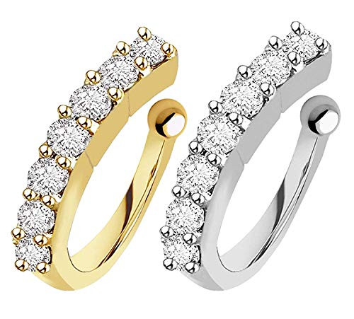 Golden, Silver One Stone Thin Wire Nose Pin/Nath Ring without Piercing Clip  on only Pressing