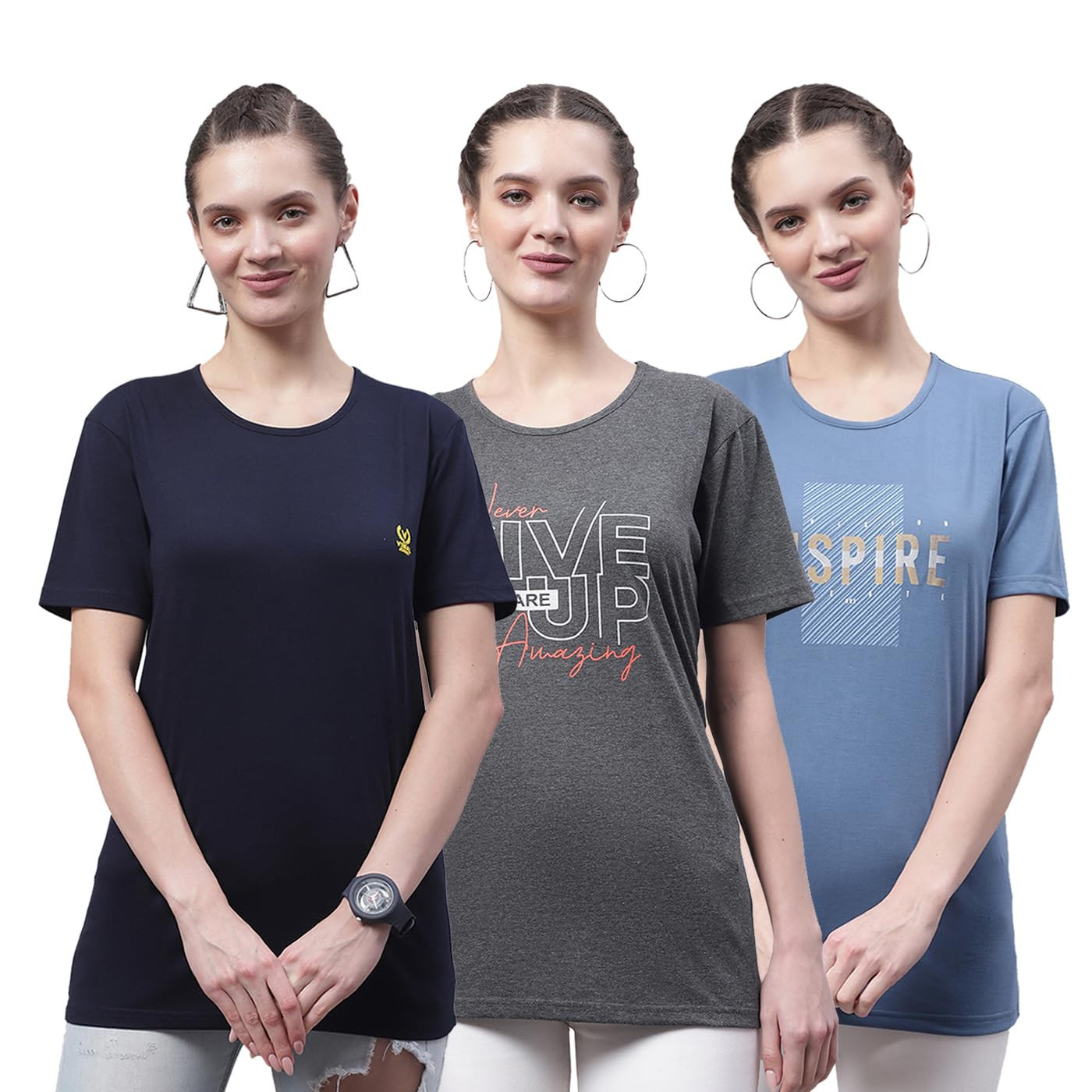 Cotton Round Neck Tshirt For Women(Pack of 3)