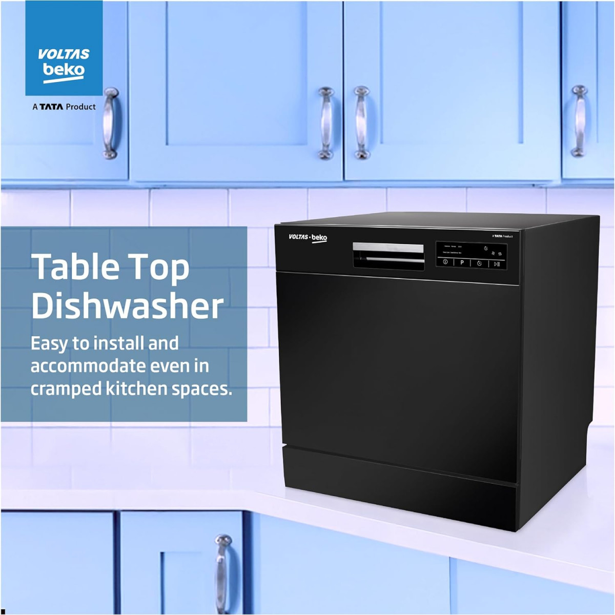 Voltas beko 8 Place Settings Table Top Dishwasher 20202021DT8B Black Inbuilt Heater