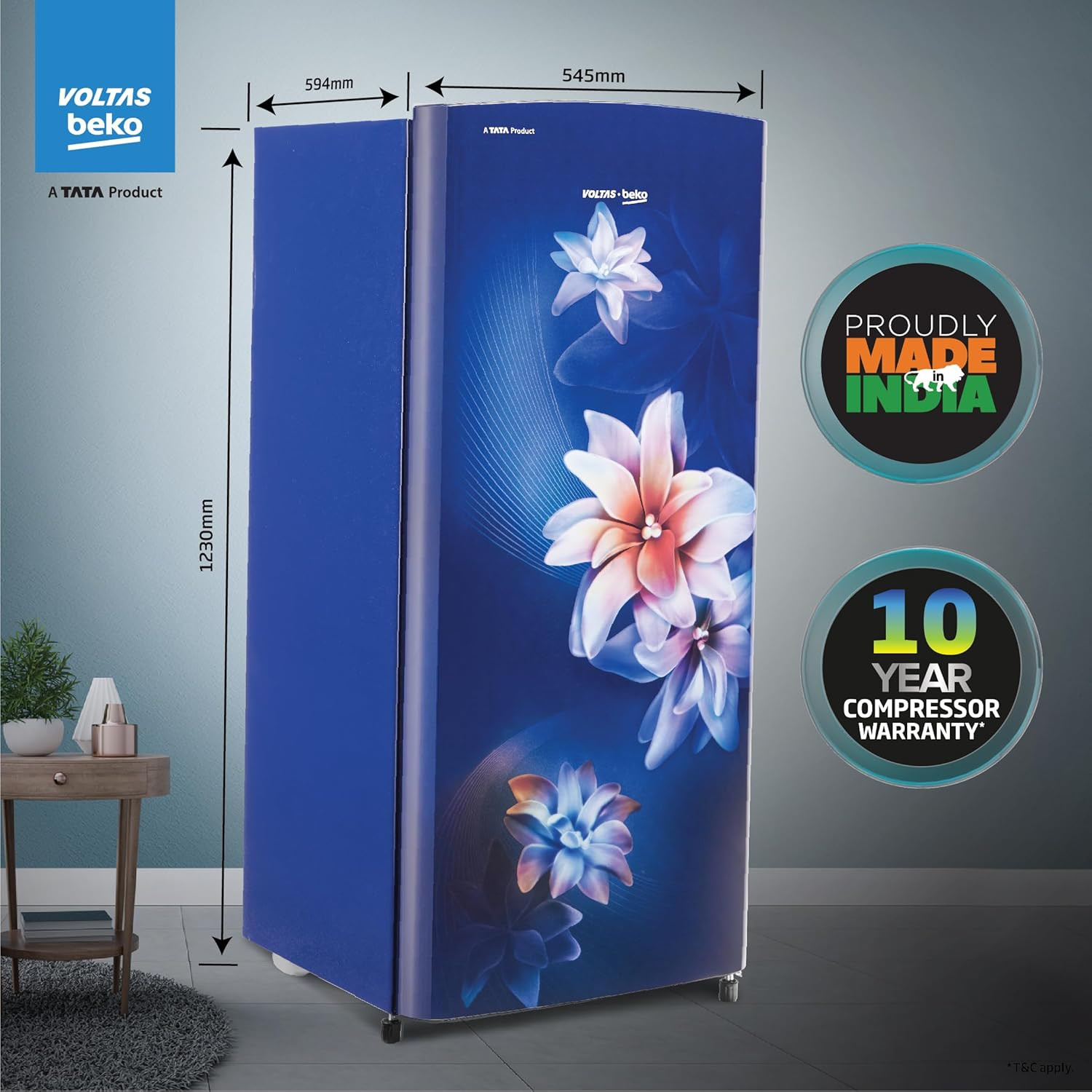 Voltas Beko A Tata Product 183 L 2 Star Direct Cool Single Door Refrigerator 2024 Model RDC215DS0WBR0M0000GO Stella Blue With Fresh Box Technology and Chiller Zone