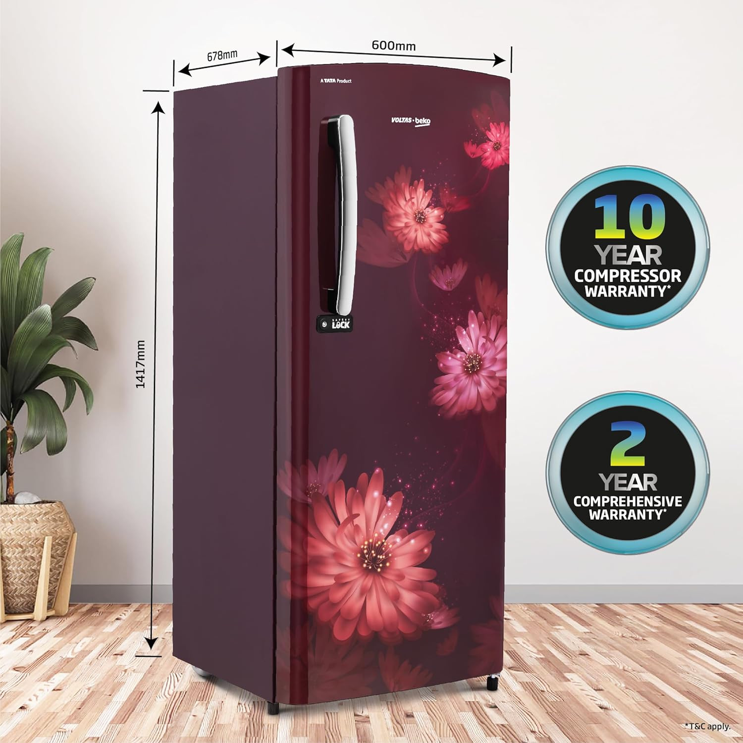 Voltas Beko A Tata Product 210 L 3 star Made-in-India Direct cool Refrigerator RDC245C  W0DWE0M000UGD Dahlia Wine