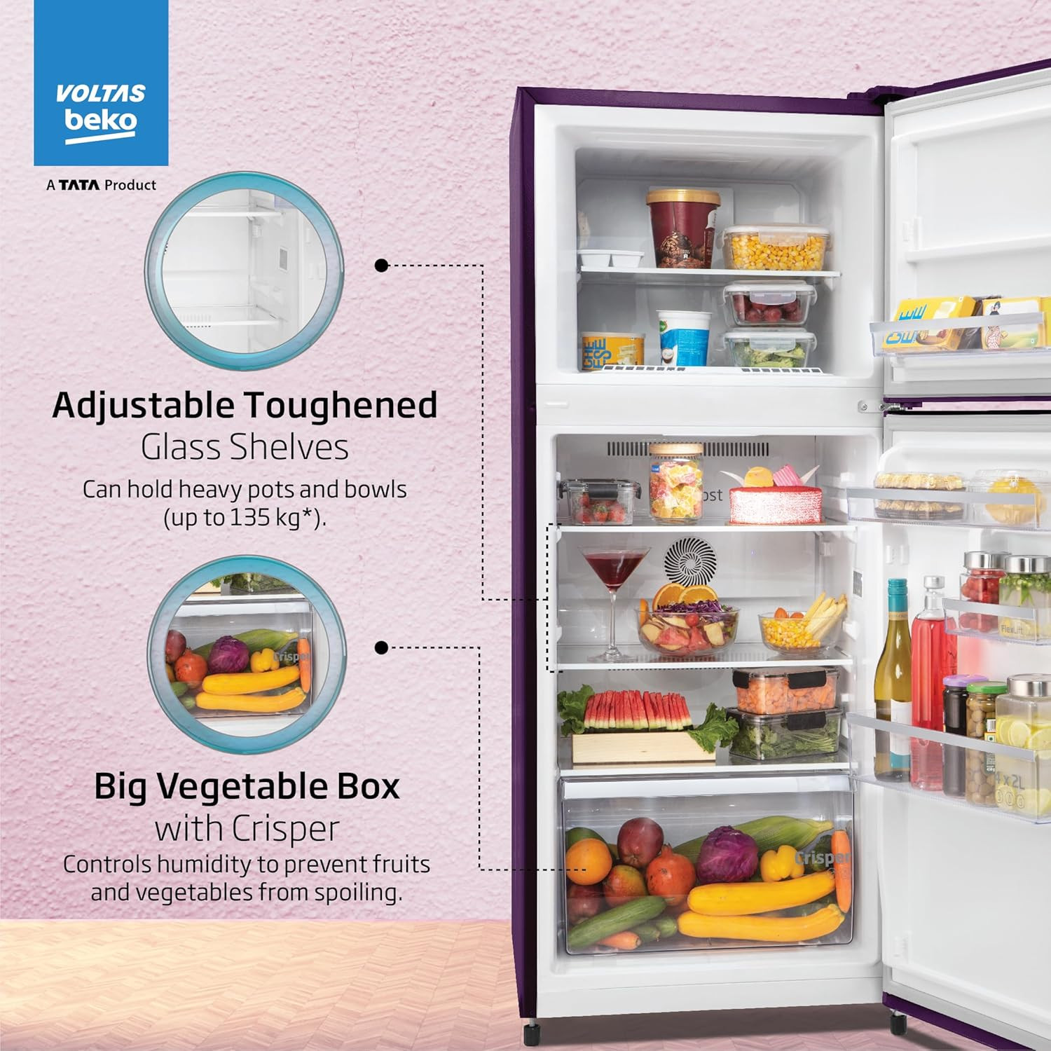 Voltas Beko A TATA Product 228 L 2 star Frost free Refrigerator with two separate cooling system RFF265DW0NPR0I0000GO Nightangel Purple