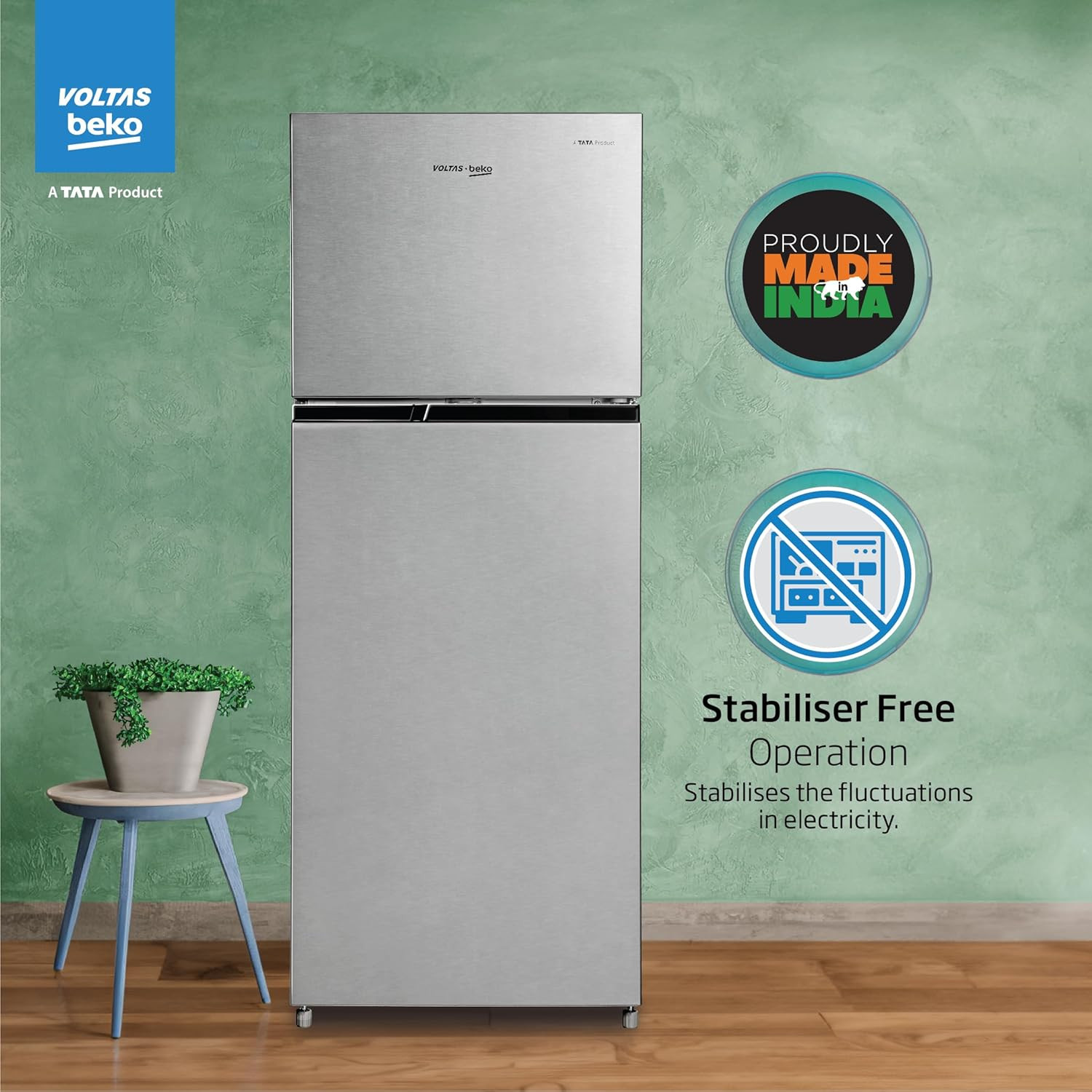 Voltas Beko A Tata Product 228 L 2-Star Made in India Double Door Frost Free Refrigerator with Neo Frost Dual Cooling Technology RFF265DW0XIR0I0000GO Brushed Silver