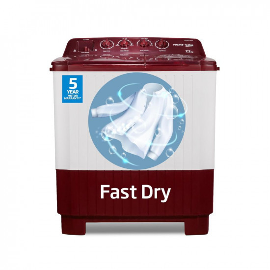 Voltas beko A Tata Product 72 Kg Semi-Automatic Top Load Washing Machine WTT72 Burgundy 2023 Model Fast DryArshi