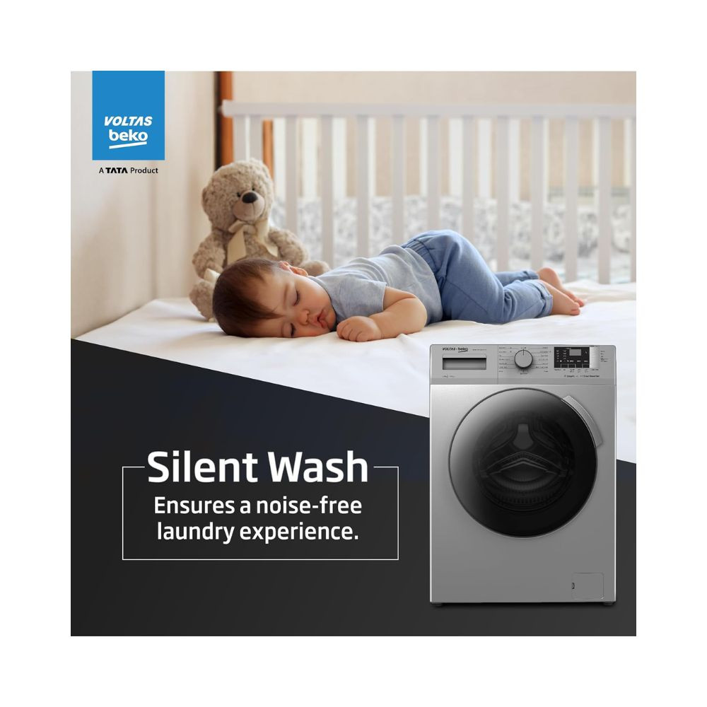 Voltas Beko A Tata Product 8 Kg 5 Star Inverter Quick wash Fully-Automatic Front Loading Washing Machine 2023 Model WFL8012B7JVBKAGXV Grey In buit HeaterHygiene steam