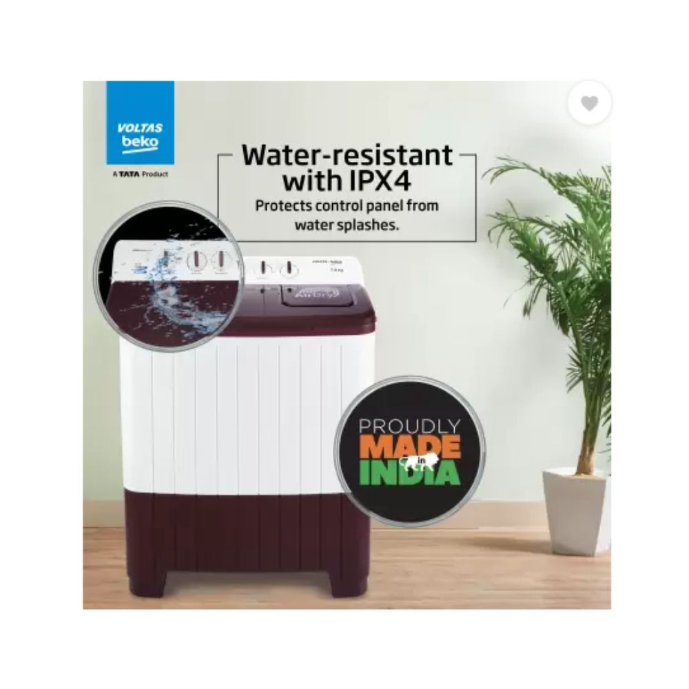 Voltas Beko by A Tata Product 7 kg Semi Automatic Top Load Washing Machine Maroon White WTT70UHAOK5R0R0W01