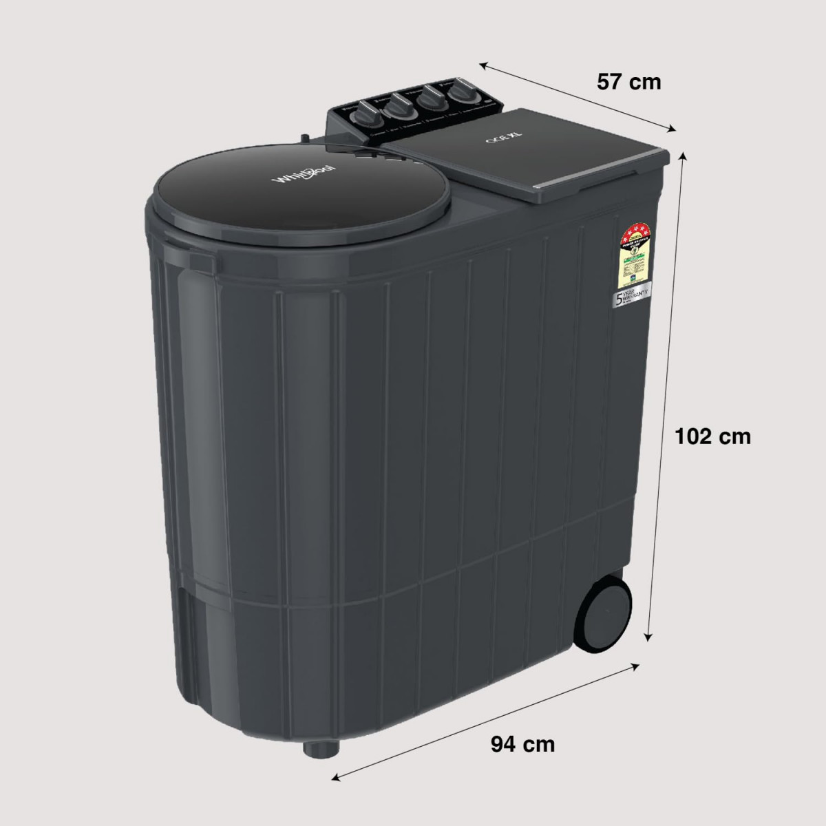 Whirlpool 11Kg Semi-Automatic Top Loading Washing Machine Ace XL 11 Graphite Grey 10YR
