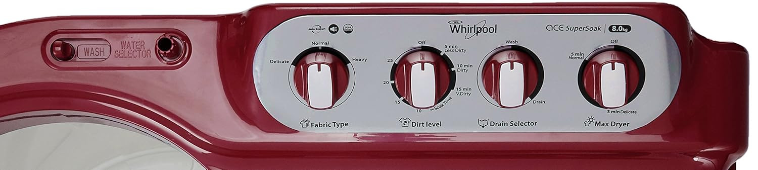 Whirlpool 8 kg 5 Star Semi-Automatic Top Loading Washing Machine ACE SUPER SOAK 80 Coral Red Supersoak Technology