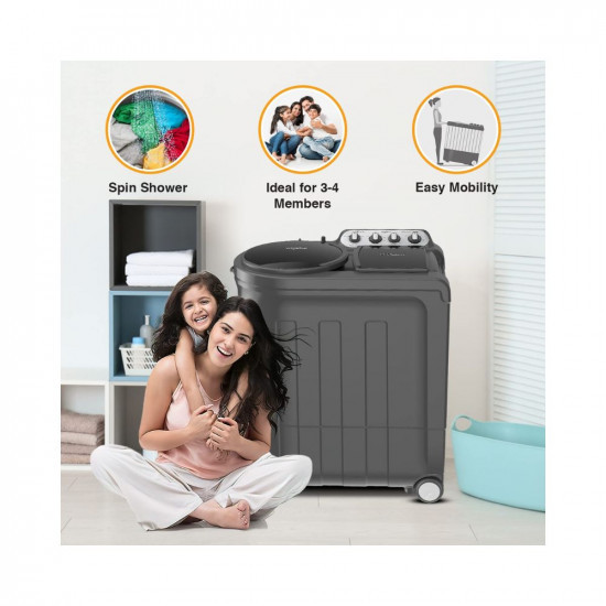 Whirlpool 9kg 5 Star Turbodry Semi-Automatic Top Loading Washing Machine Ace 90 TRB DRY Grey Dazzle 10Yr -NH 10 Min Quick Drying 10Yr WarrantyArshi