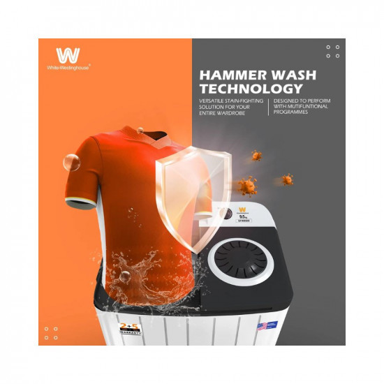 White Westinghouse 95 KG Double Waterfall Semi Automatic Washing Machine with Hammer Wash Technology SFW9500 White  Black Hammer Wash TechnologyArshi