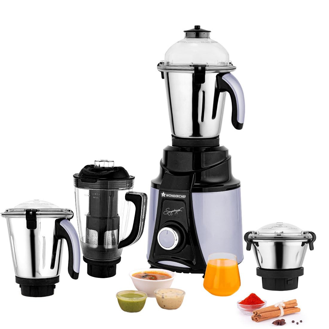 Wonderchef Galaxy Mixer Grinder 1000 W 100 Copper Motor 4 Stainless Steel Jars Black  Grey 5 Years Warranty