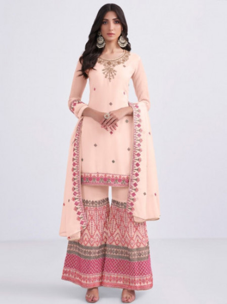 Captivating Pink Digital Printed Cotton Palazzo Suit