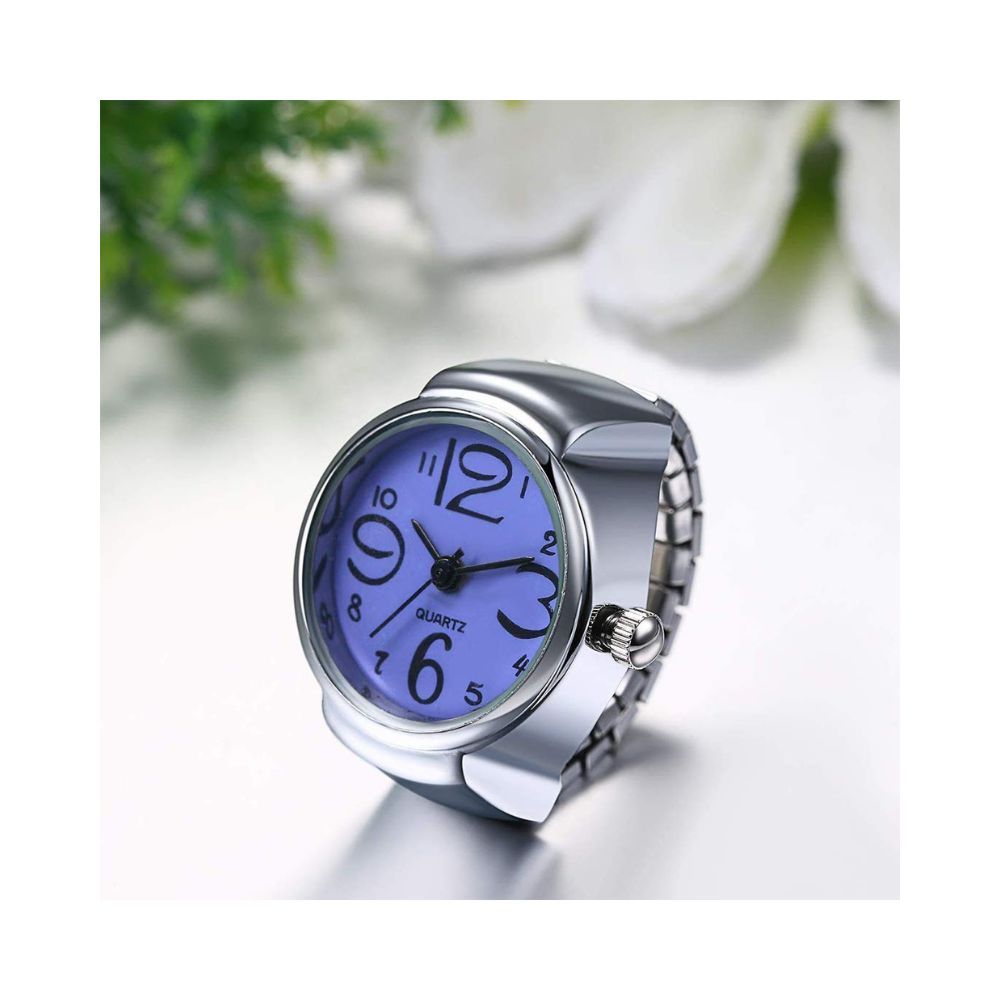 Yellow Chimes Stainless Steel Blue Dial Analog Watch Ring Stretchable –  YellowChimes