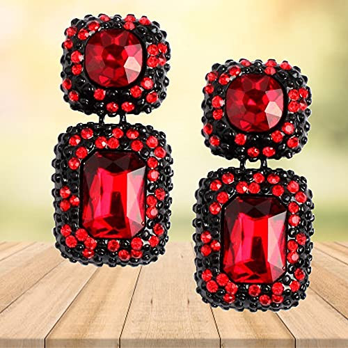 Birthstone stud earrings, Square cut, July, Red, Rhodium plated | Swarovski