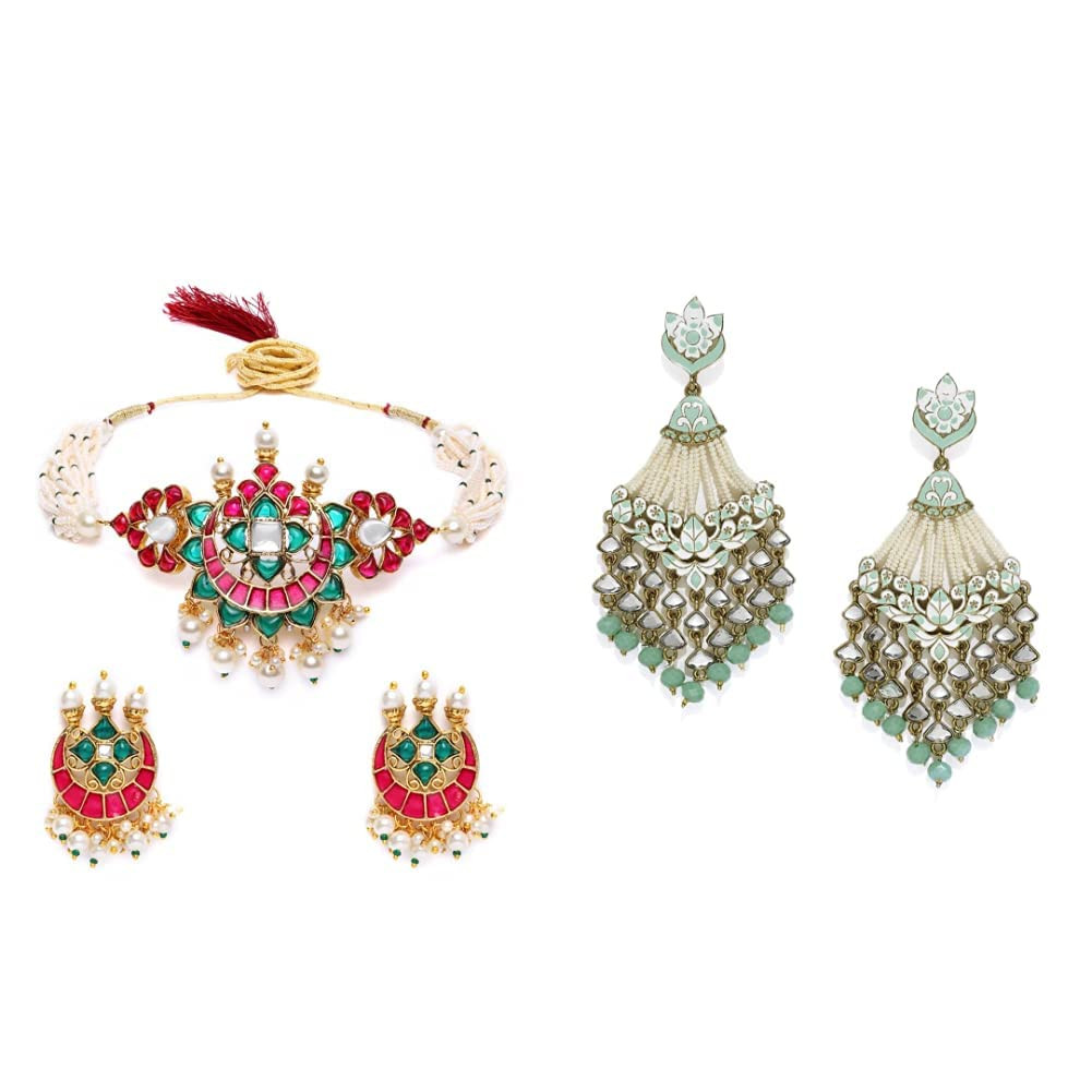 Buy Zaveri Pearls Antique Gold Tone Embellished With Pearls & Meenakaari  Dangle Earring For Women-ZPFK7383 Online at Lowest Price Ever in India |  Check Reviews & Ratings - Shop The World
