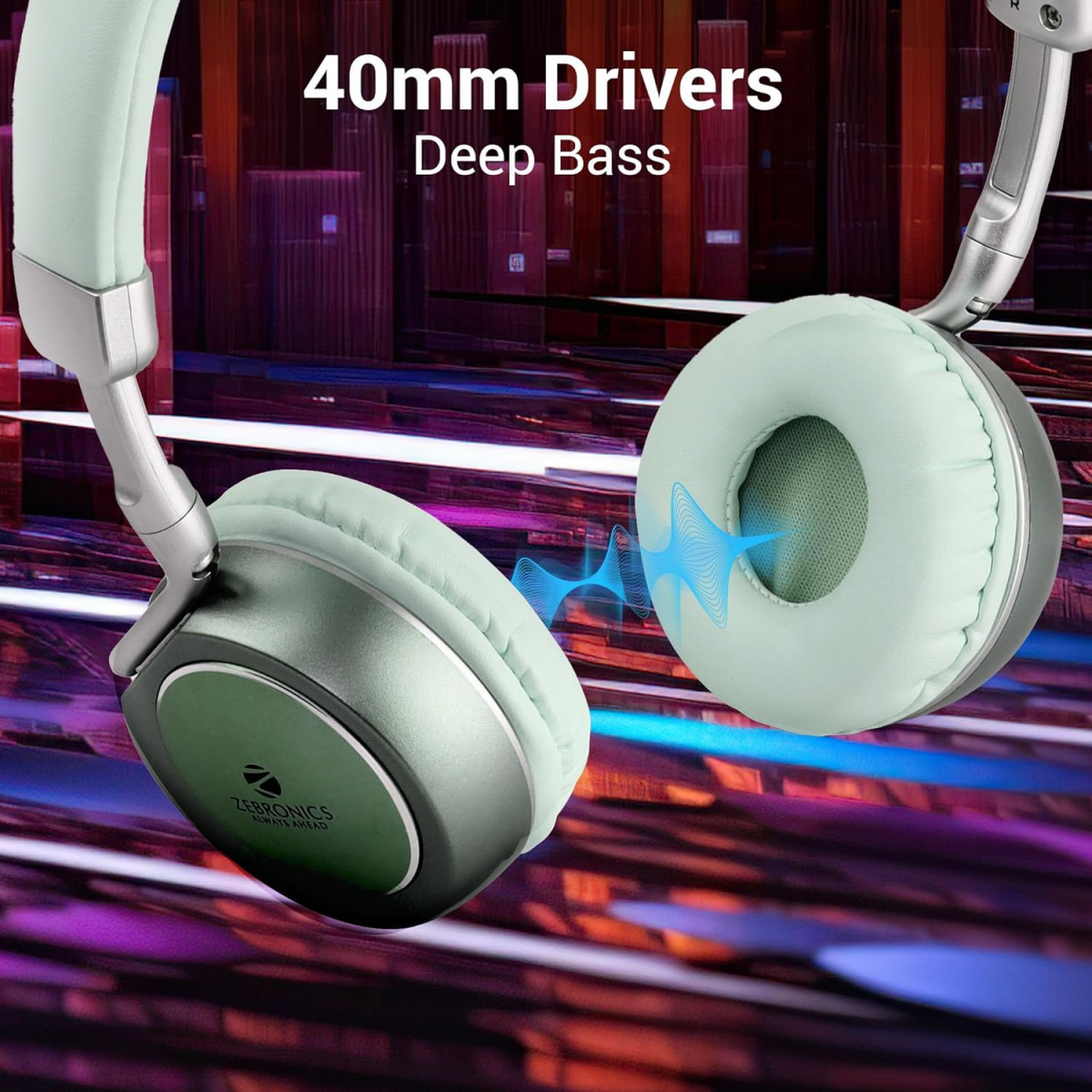 ZEBRONICS DUKE 2 Wireless Headphone Supports Bluetooth Dual Pairing Green