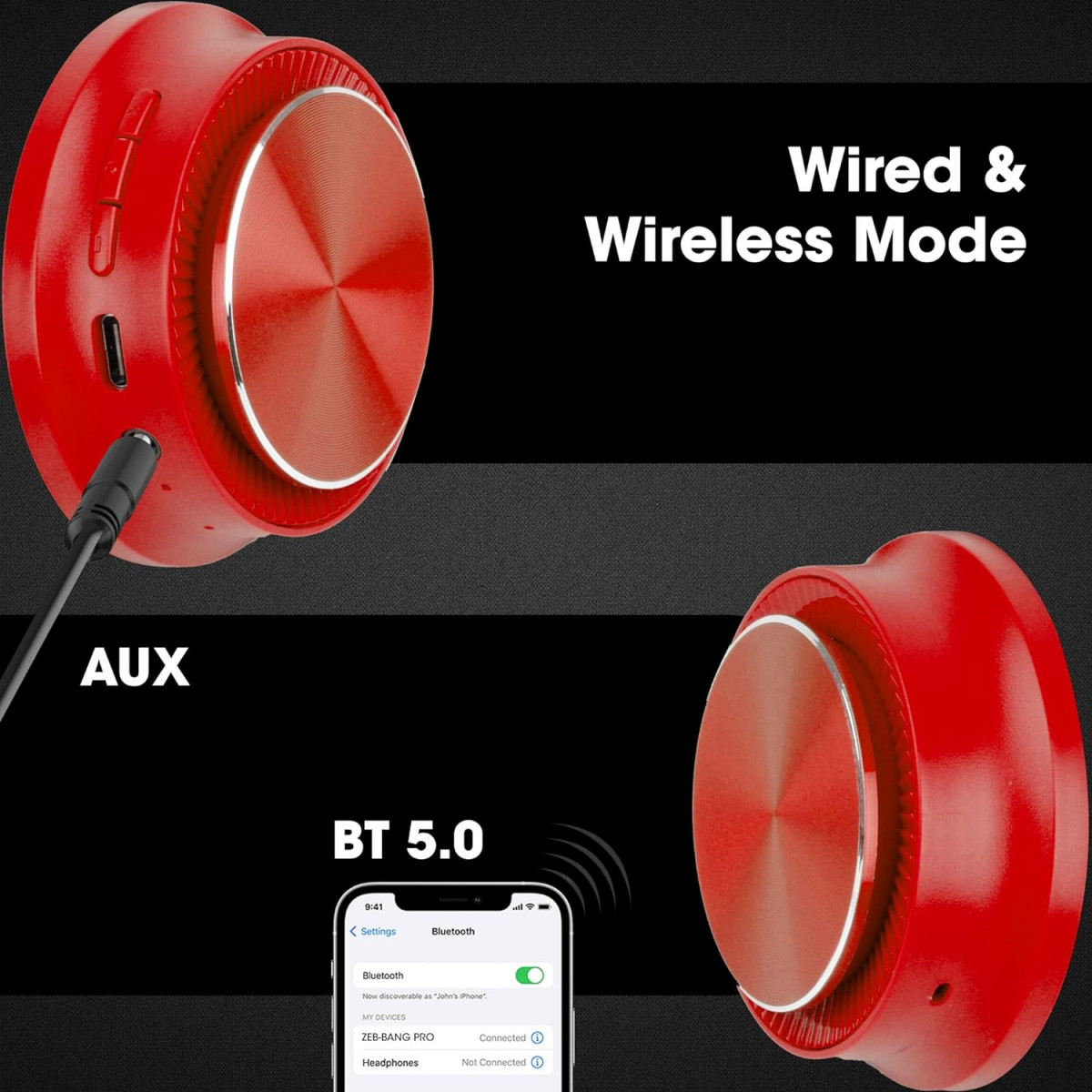 ZEBRONICS Zeb-Bang PRO Bluetooth v50 On Ear Headphone Red